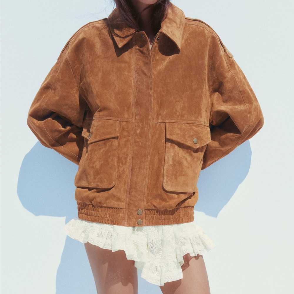 Zara Women's Tan Suede Bomber Jacket